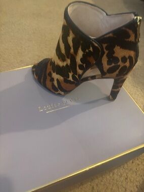 Louise et Cie Leopard Print Peep-Toe Ankle Bootie - Brown/Black